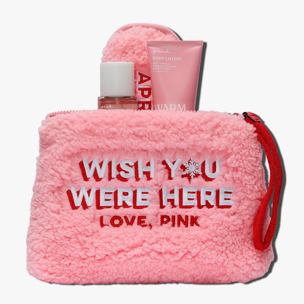Pink by Victoria's Secret Warm & Cozy 4 piece Fleece Beauty Travel Bag 🆕 - Picture 5 of 8